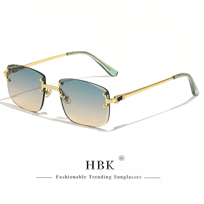 HBK Square Rimless Sunglasses Women Retro Metal Sun Glasses Men Luxury Party Business Gradient Shades 2024 Summer Style