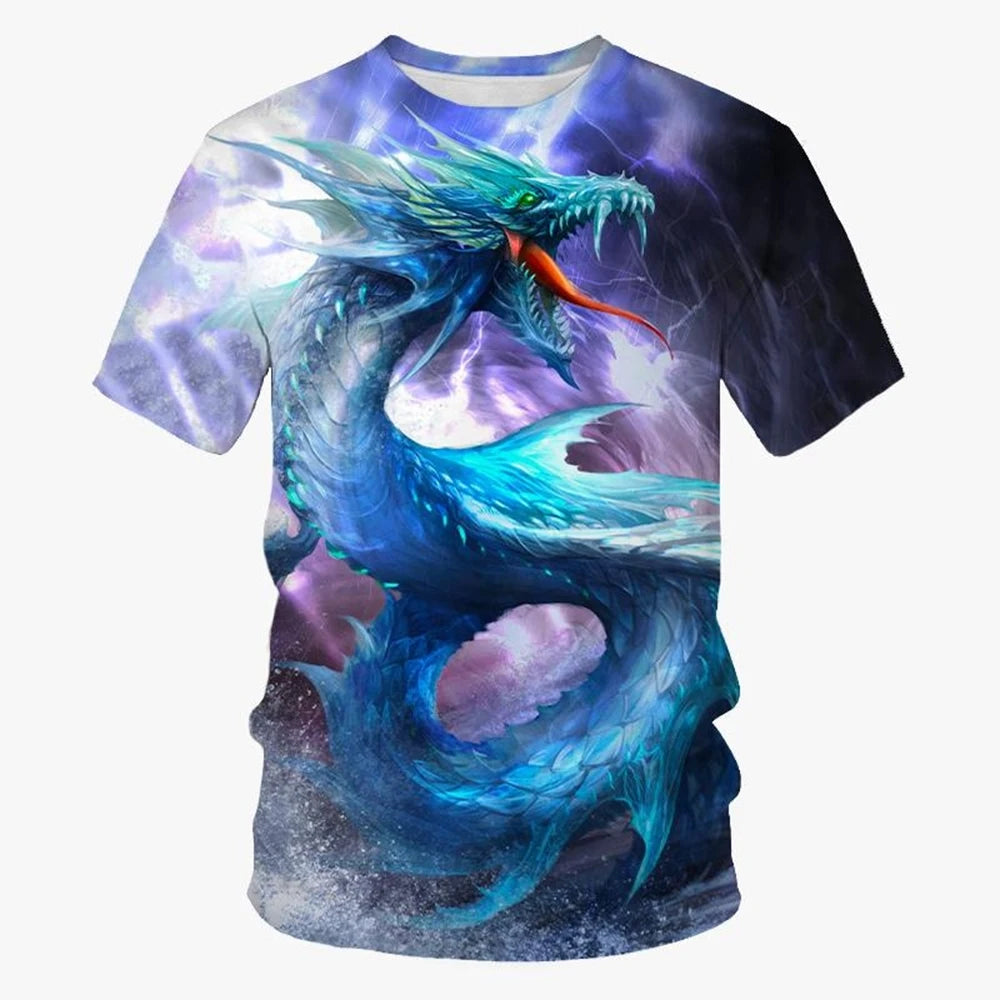 Summer New Cool 3D Dragon Printed Fashion Men's Round Neck Short Sleeve T Shirt Funny Kids T shirt Size100-6XL Oversized