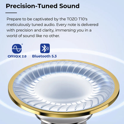 TOZO T10 Bluetooth 5.3 Earphones ,Wireless Headphones , AI Enhanced Calling With Deep Bass, IPX8 Waterproof Earbuds ,45H Play