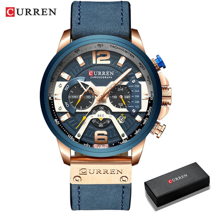 CURREN 8329 Men’s Watch – Casual sporty style, military-inspired design, leather strap, trendy chronograph, luxury watch from a leading brand