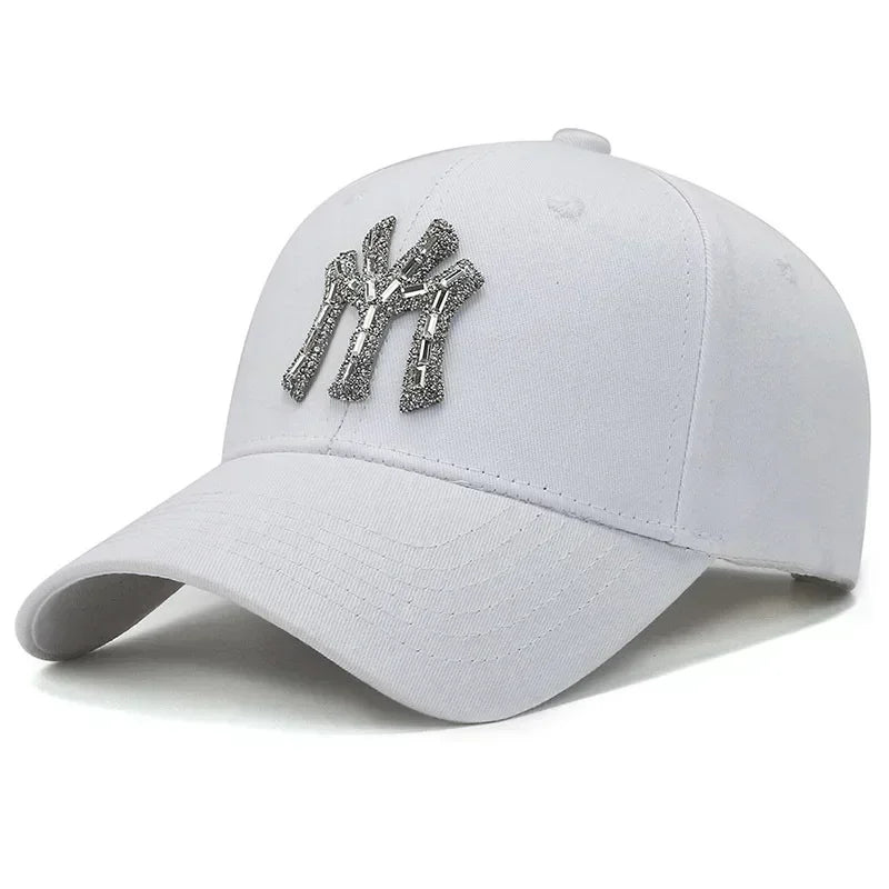 Boné com Brilhantes MY para Mulher, Primavera e Outono, Estilo Urbano Casual para Exterior, Pala Curva, Versátil e Elegante, com Proteção Solar