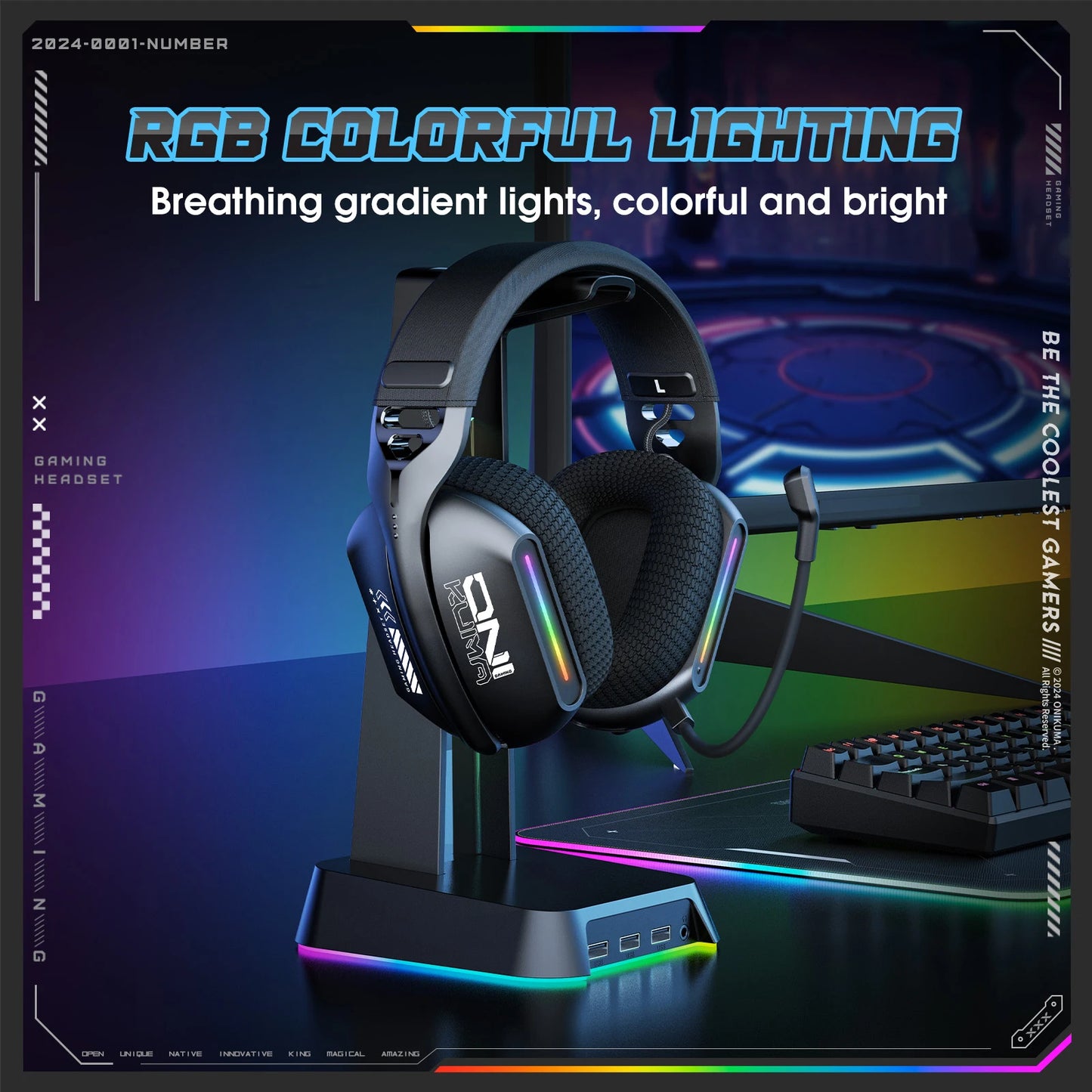 ONIKUMA Wireless Gaming Headset 2.4G/Wired/Bluetooth 3 Modes Bendable HD Mic Soft Ear Pads Immersive Sound for PC/PS4/5 GT808