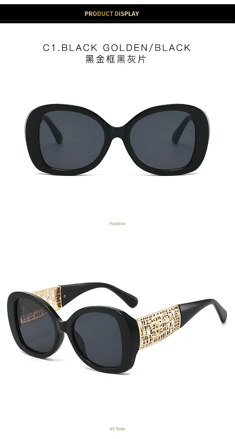 Hot Designer Fashion Women's Sunglasses Premium Retro Sunglasses Large Frame Metal Toad Glasses