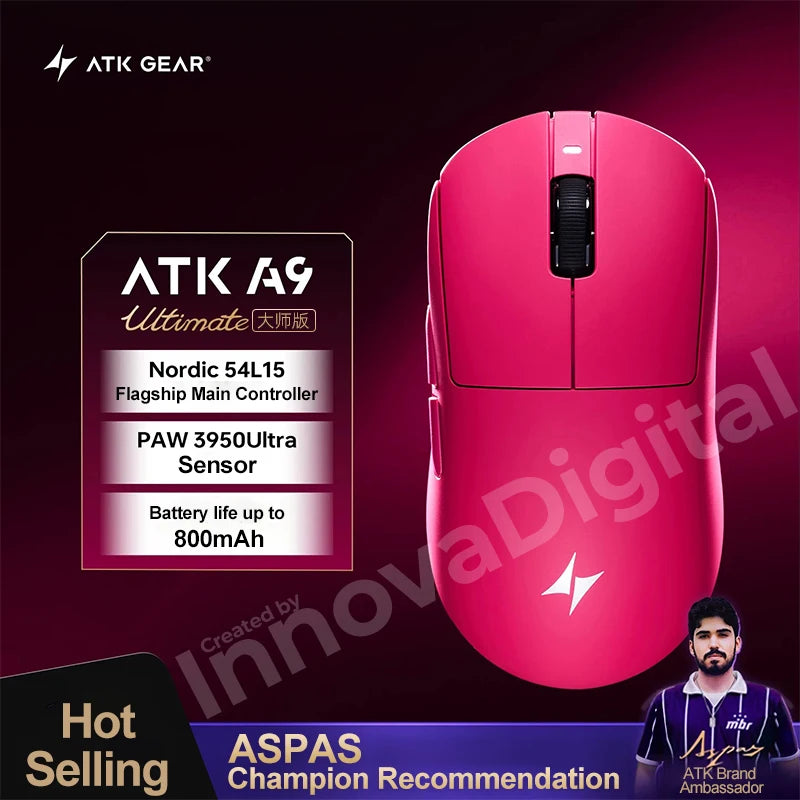 ATK Dragonfly A9 Ultimate brezžična gaming miška A9 Air PAW3950, ultralahka ergonomska e-športna miška za igričarje FPS CSGO A9 Ultra