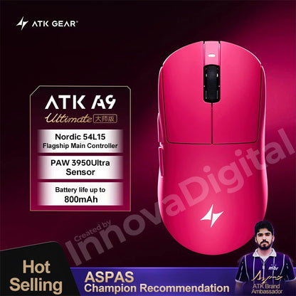 ATK Dragonfly A9 Ultimate brezžična gaming miška A9 Air PAW3950, ultralahka ergonomska e-športna miška za igričarje FPS CSGO A9 Ultra