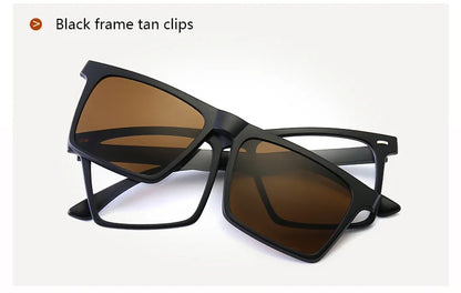 Myopia Polarized Magnet Sunglasses Women Men Clip On Glasses Square Optic Spectacle 6 In 1 Eyeglass Frames -0.5 TO -10