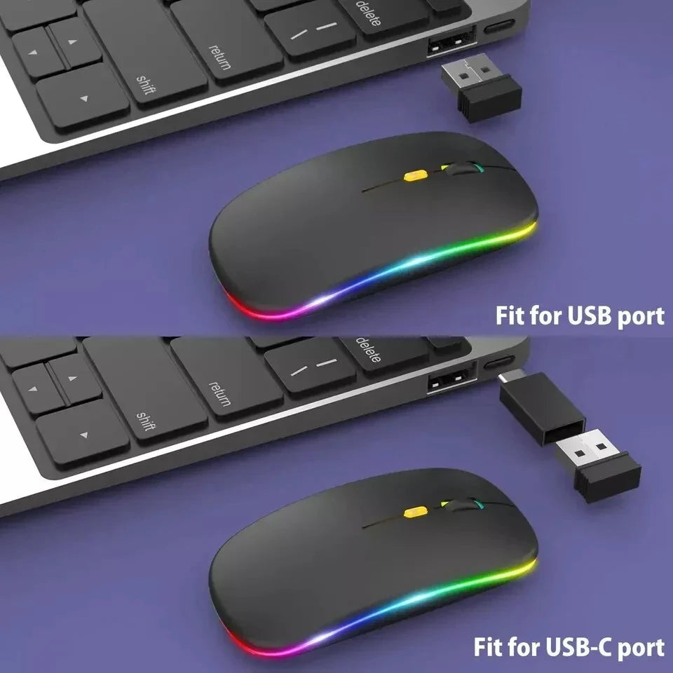 Mouse wireless ricaricabile a doppia modalità Bluetooth compatibile e 2.4G USB per computer, laptop, iPad, tablet e notebook, mouse da gaming
