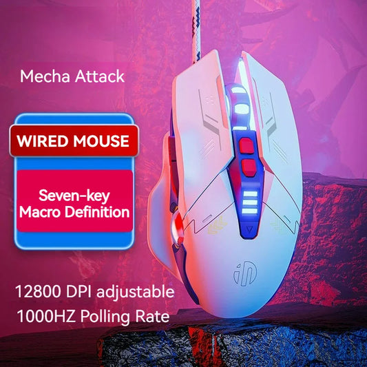 Inphic W9P Wired Gaming Mouse 12800 DPI RGB USB Mouse with Macro Programming, Mecha Style Ergonomic Wired Gaming Mouse for PC, Office & E-Sports