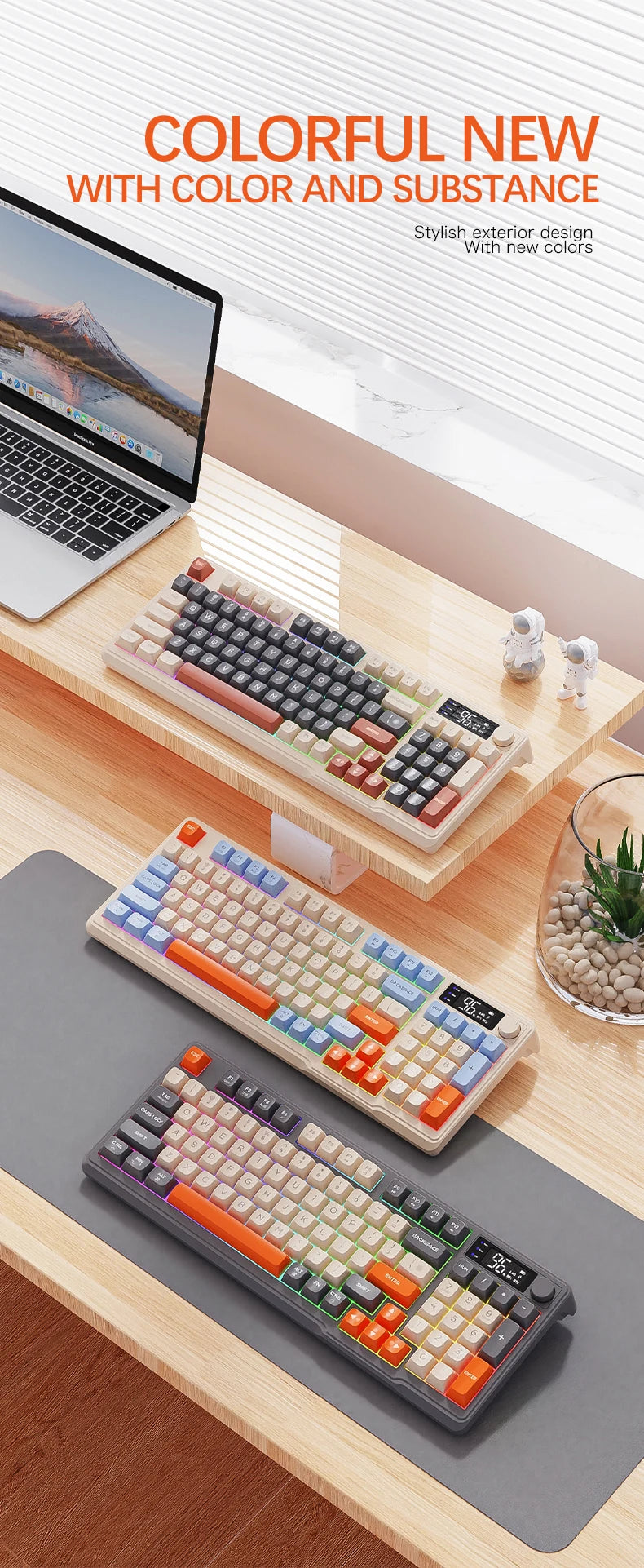 M96 kabellose Bluetooth-Tastatur FREEWOLF mit Digitalanzeige, RGB-Hintergrundbeleuchtung, 2000mAh-Akku & PBT-Tastenkappen für PC/Laptop