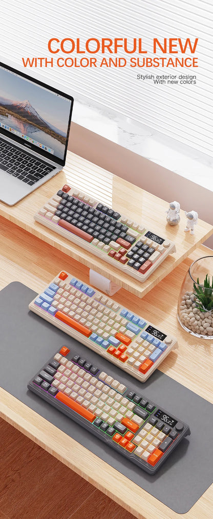 M96 kabellose Bluetooth-Tastatur FREEWOLF mit Digitalanzeige, RGB-Hintergrundbeleuchtung, 2000mAh-Akku & PBT-Tastenkappen für PC/Laptop