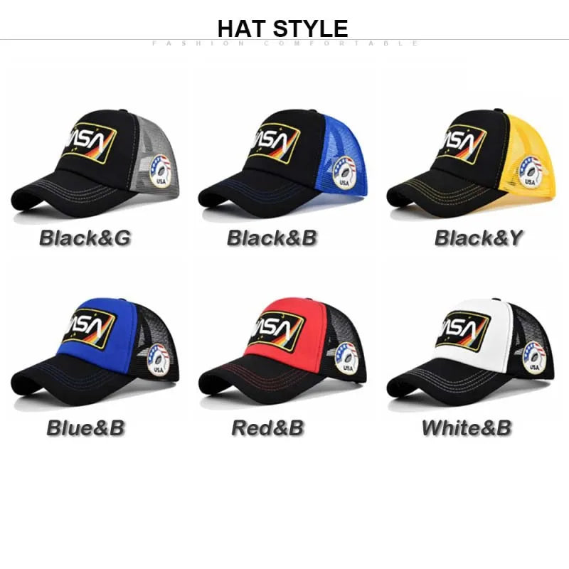 Wysokiej jakości czapka baseballowa 3D z haftem NASA, letnia czapka z siateczki w stylu color block, męska i damska czapka typu duckbill do noszenia na co dzień na świeżym powietrzu