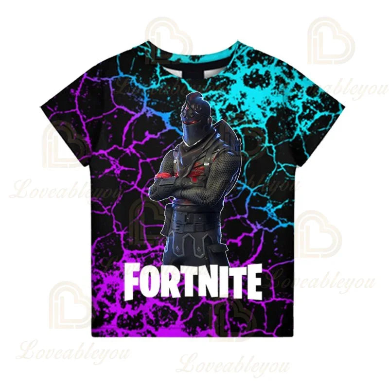 T-shirt Fortnite para Meninos, Tops Infantis de Verão, Roupa de Criança com Gráficos 3D Divertidos do Jogo Battle Royale, T-shirt para Crianças Pequenas e Meninas