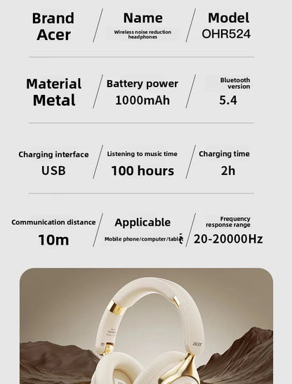 Acer OHR524 ANC Wireless Bluetooth Headphones 360° Surround Sound Headsets Gamer Sports Earphones Noise Reduction with HD Mic