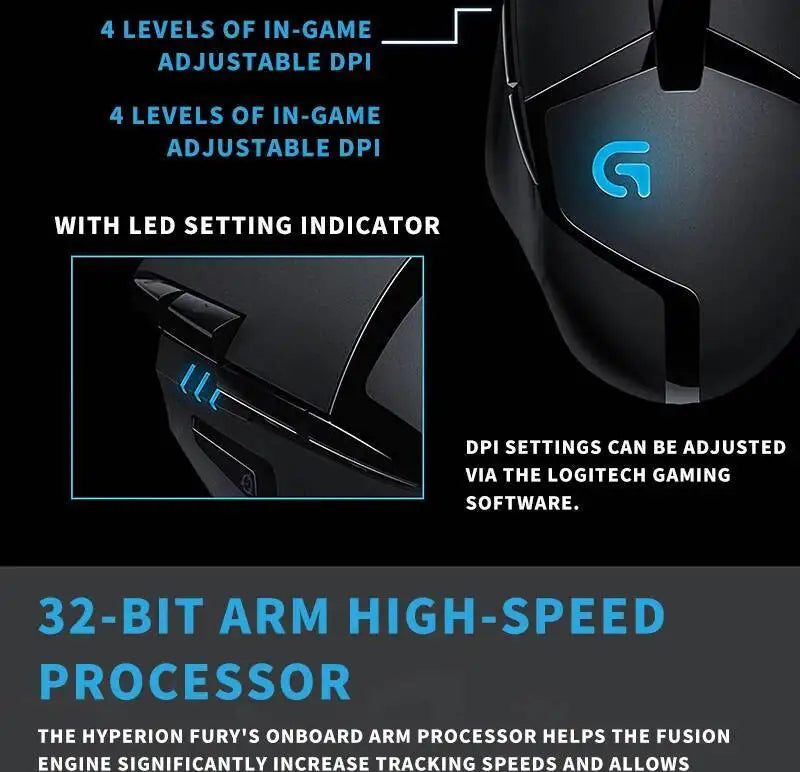 Mouse gaming Logitech G402 Fusion Engine Tech, 4 impostazioni DPI, processore 32-bit, antiscivolo, per gaming competitivo professionale