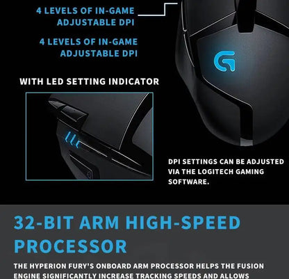 Mouse gaming Logitech G402 Fusion Engine Tech, 4 impostazioni DPI, processore 32-bit, antiscivolo, per gaming competitivo professionale