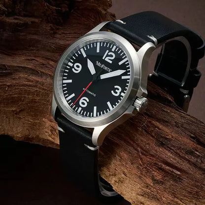 Milifortic Military Watch 39mm NH38 Automatic Mechanical Movement Retro Sapphire Crystal BGW9 Lume Leather Strap 10Bar Watch Men