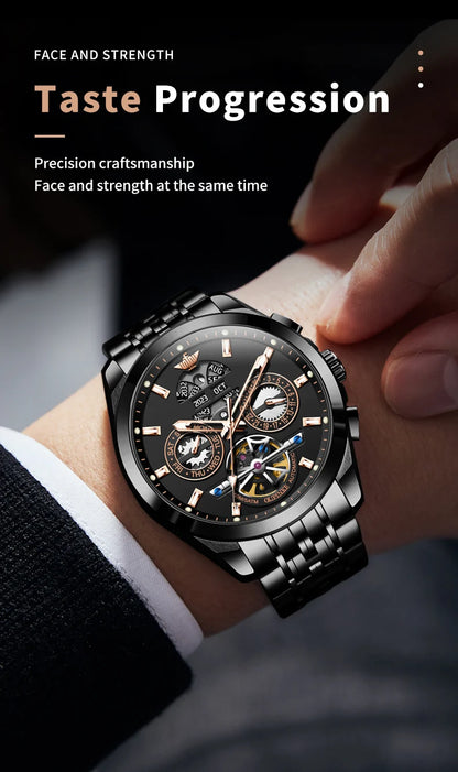 OUPINKE 3251 Watch For Men Auto Date Hollow Skeleton Luxury Automatic Mechanical Hand Clock Top Brand Waterproof Man Watches