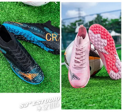 Scarpe da calcio per bambini antiurto sulla punta, chiusura con lacci, tacchetti corti antiscivolo, resistenti all’usura e traspiranti, per partite su erba all’aperto