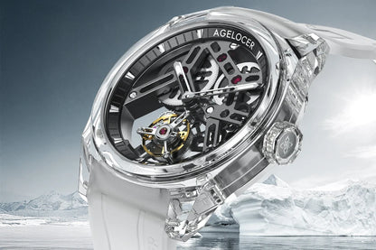 AGELOCER Limited Edition "Ice Never Melts" Free-sprung Crystal Tourbillon Watch Luxury Manual Mechanical Watches