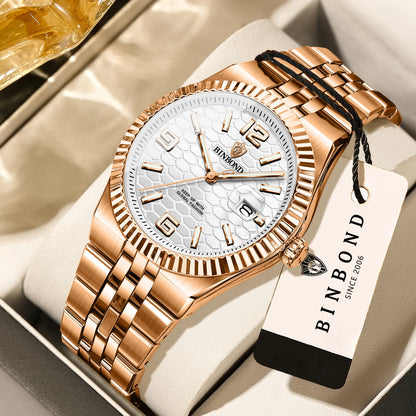 BINBOND luxury quartz wristwatch, luminous, water-resistant, automatic date, for men, stainless steel, business, sport, fashion and casual styles.