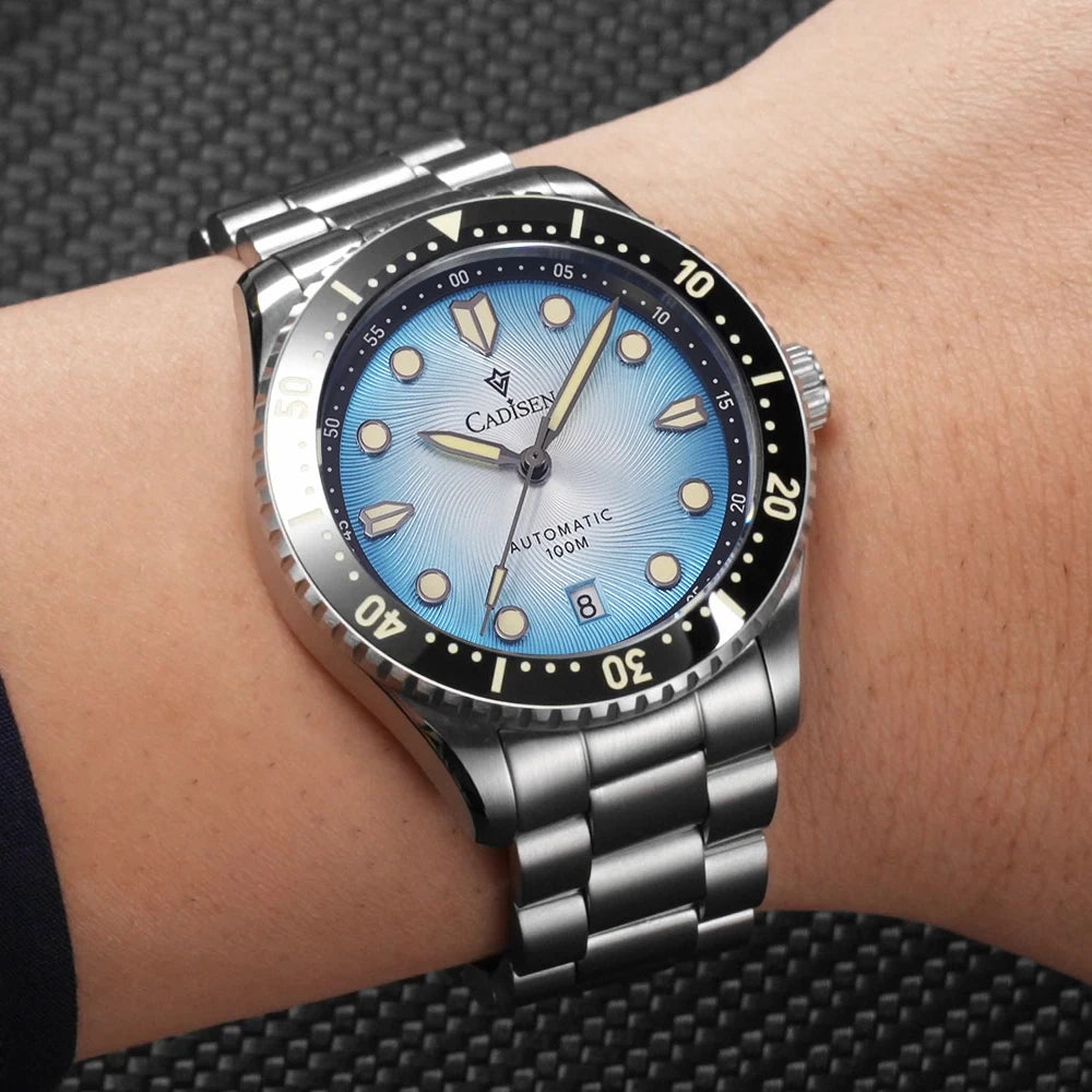 CADISEN Mechanical Automatic Watch Luxury Sapphire Japan MIYOTA 8215 Blue Wristwatch Ceramic Ring Waterproof Gift Men Watch