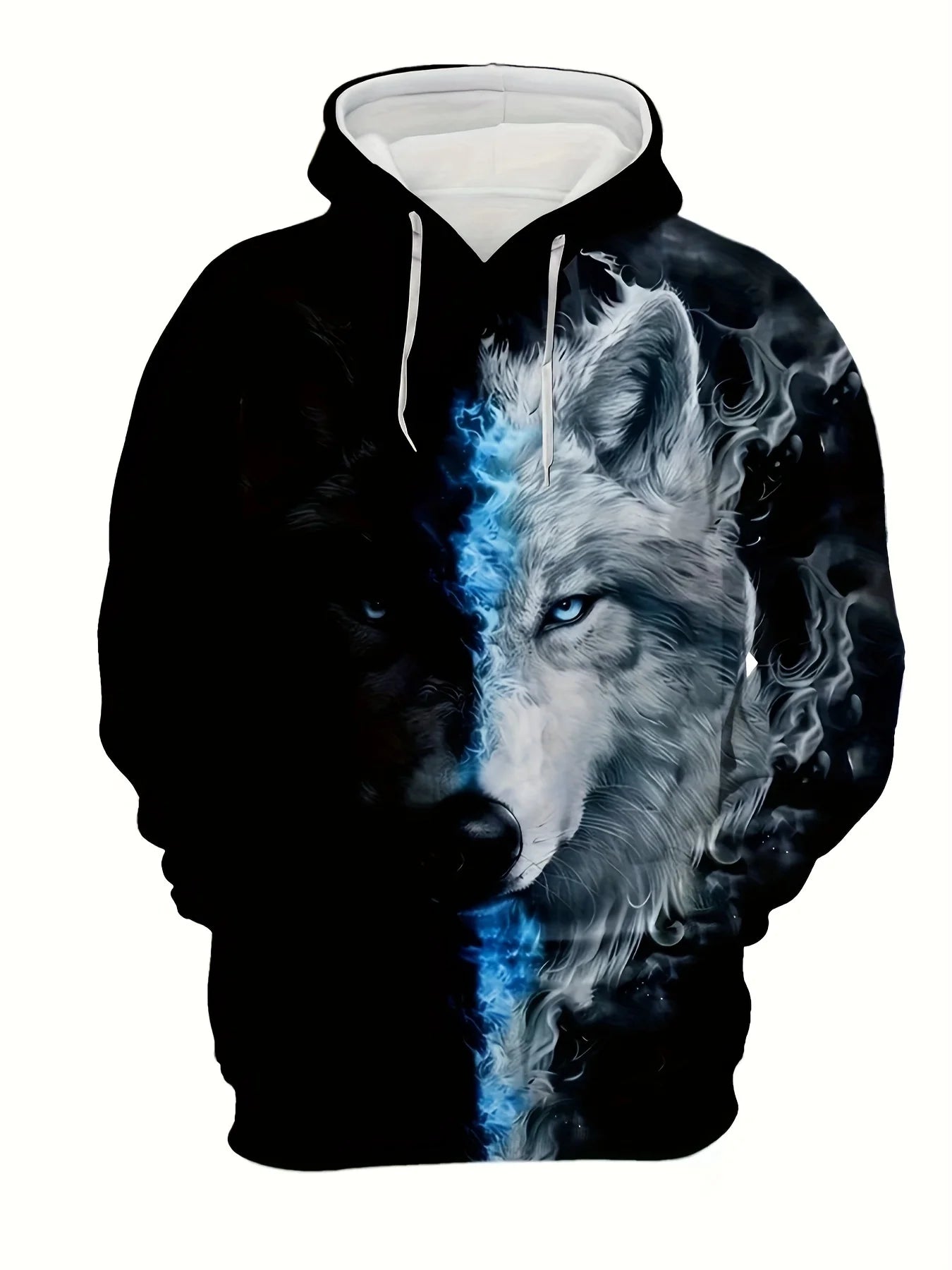 Herren-Outdoor-Hoodie mit 3D-Wolf-Grafik, Streetwear-Kapuzenpullover mit Fronttasche und Designer-Sweatshirt-Stil