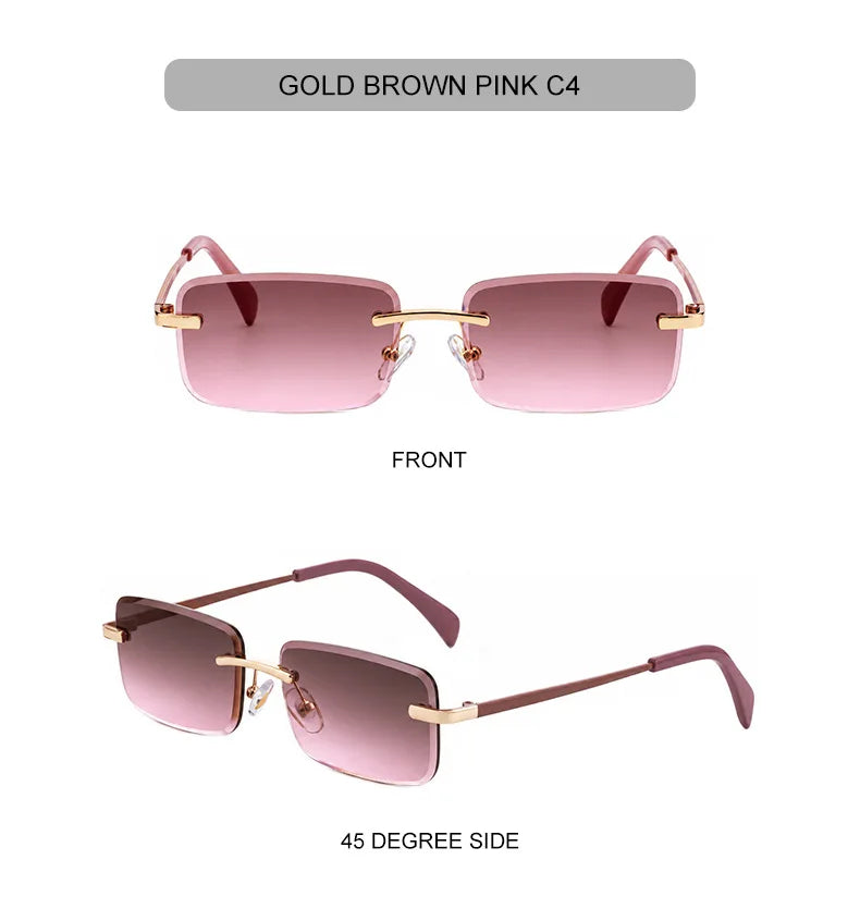 Rimless Rectangle Sunglasses Women 2026 Luxury Designer Fashion Retro Metal Sun Glasses Trendy Y2K Shades Small Frame Eyewear
