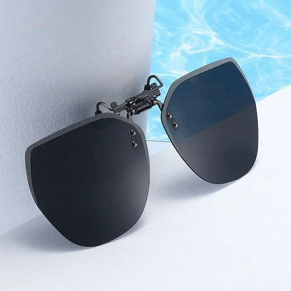 KLASSNUM Men Polarized Clip On Sunglasses Women Flip Up Sunglasses Square Cut Edge Lenses Driving Night Vision Fishing Goggle