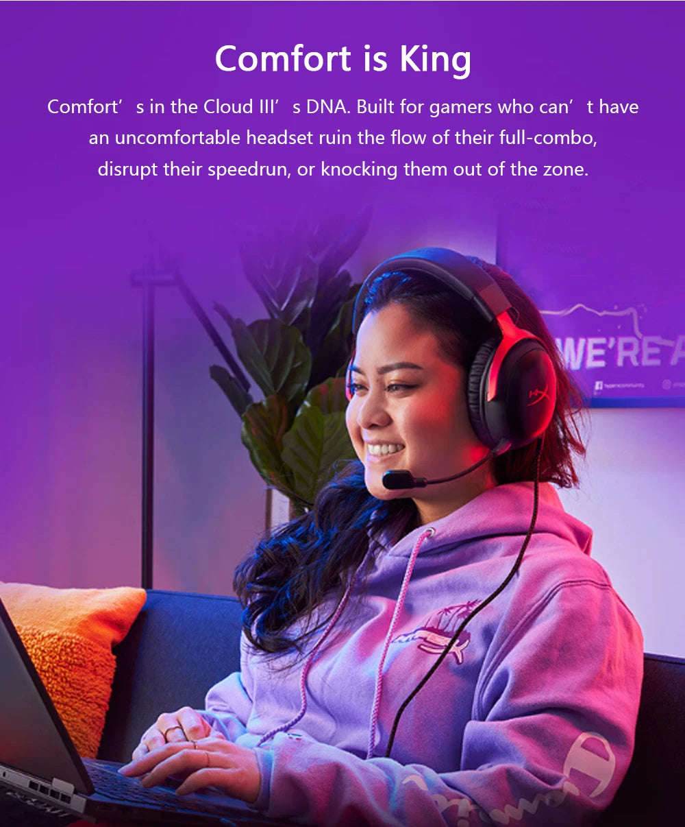 Cuffie da gaming cablate HyperX Cloud III con audio spaziale DTS X, driver da 53mm, microfono con cancellazione del rumore – Cuffie da gaming USB e 3.5mm per PC, PS5, Xbox, Switch