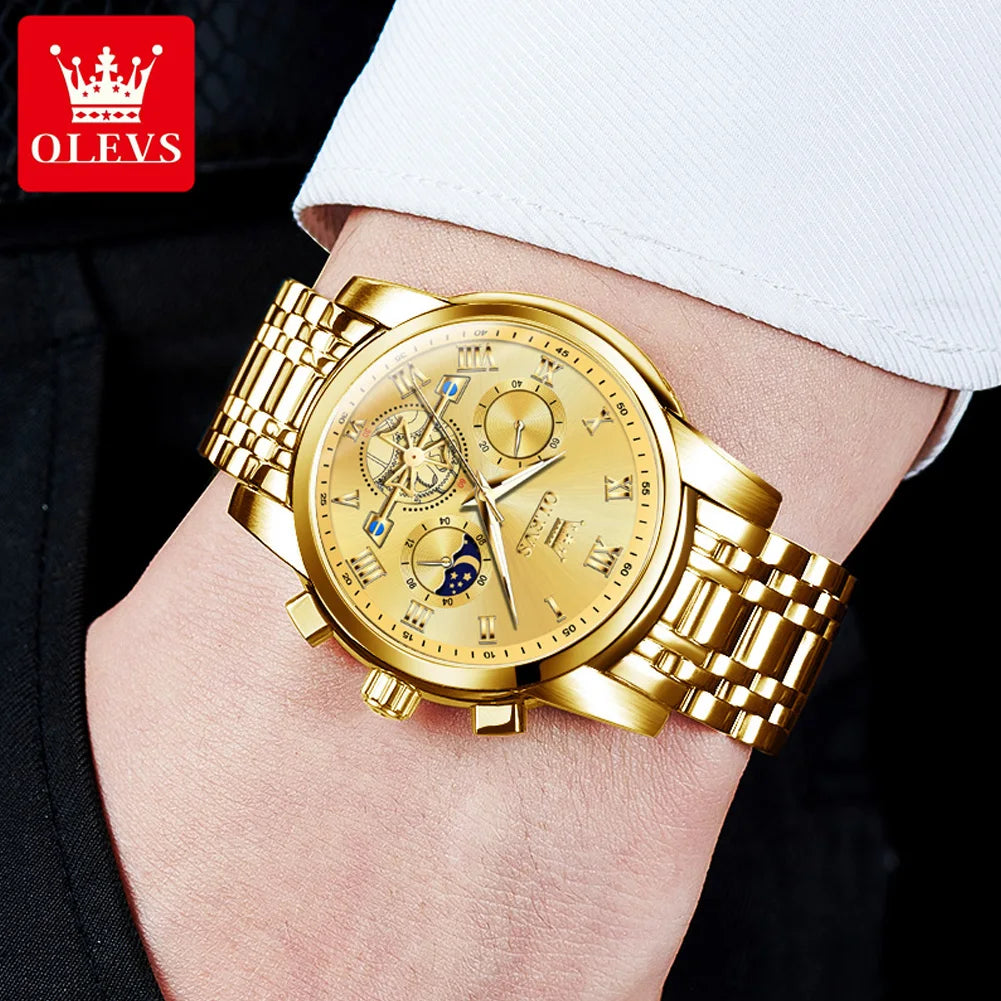 OLEVS 2859 Men’s Watch – A classic and luxurious model with Roman numerals, multifunctional, water-resistant, luminescent dial and high-quality quartz movement.