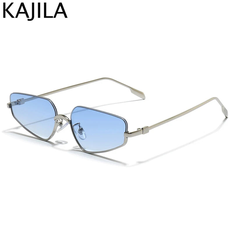 Vintage Semi-Rimless Polygon Punk Sunglasses Women 2026 Luxury Brand Cat Eye Metal Small Frame Sun Glasses Ladies Classic Shades