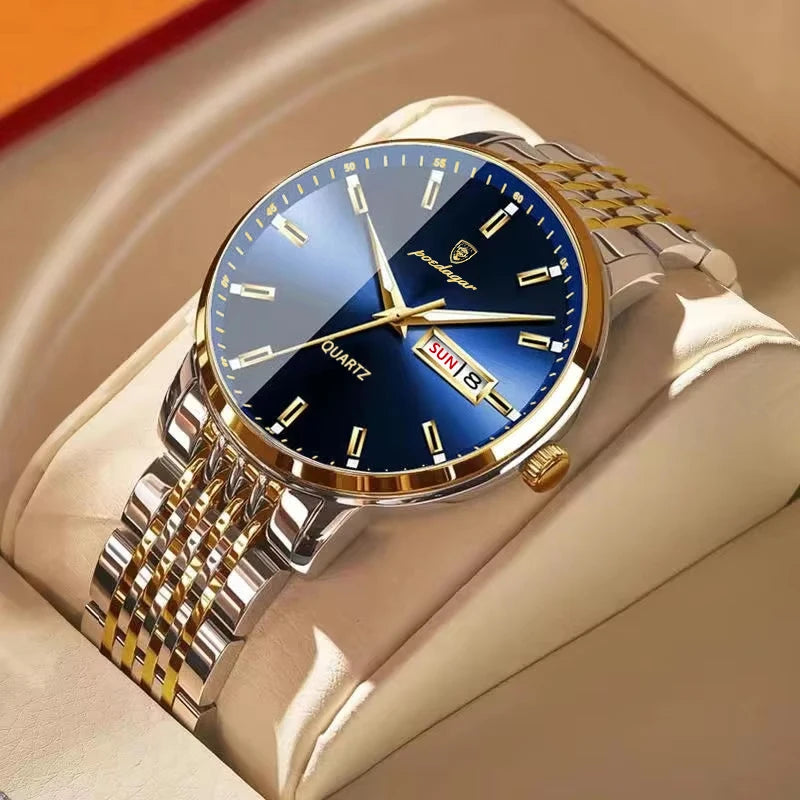 Montre homme POEDAGAR Business Quartz, acier inoxydable, étanche, date lumineuse, montre-bracelet de luxe décontractée pour homme