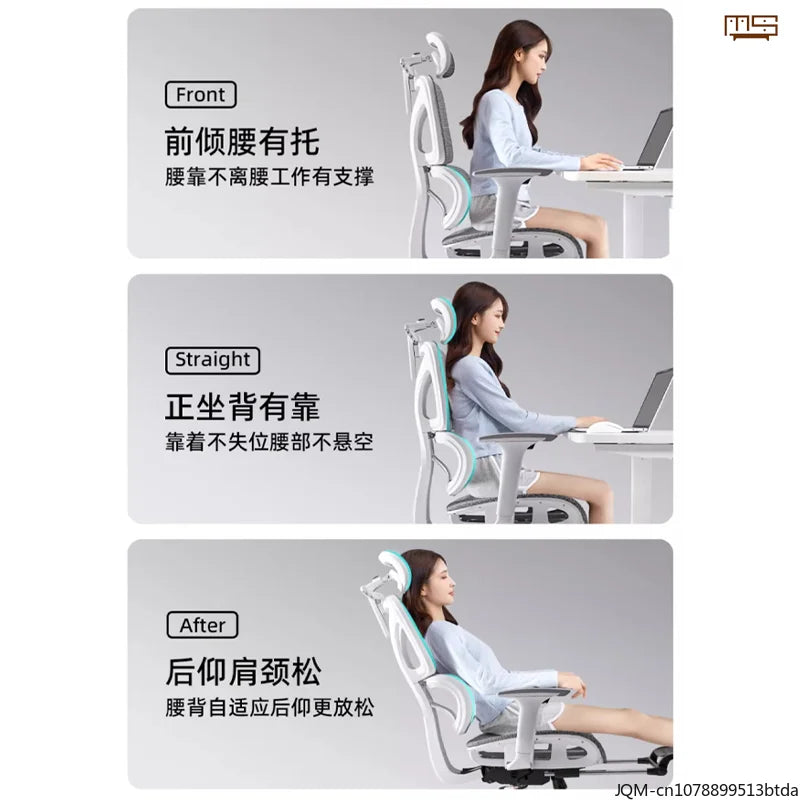 Silla de estudio ergonómica y cómoda, soporte lumbar para largos periodos sentado, silla elevable, silla de oficina giratoria para ordenador en casa