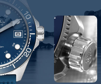 Tophill 39.5mm Automatic NH34 GMT Watch Swim 3H Date Window Mechanical C3 Green Lume 100M Waterproof Sapphire Crystal TD011G