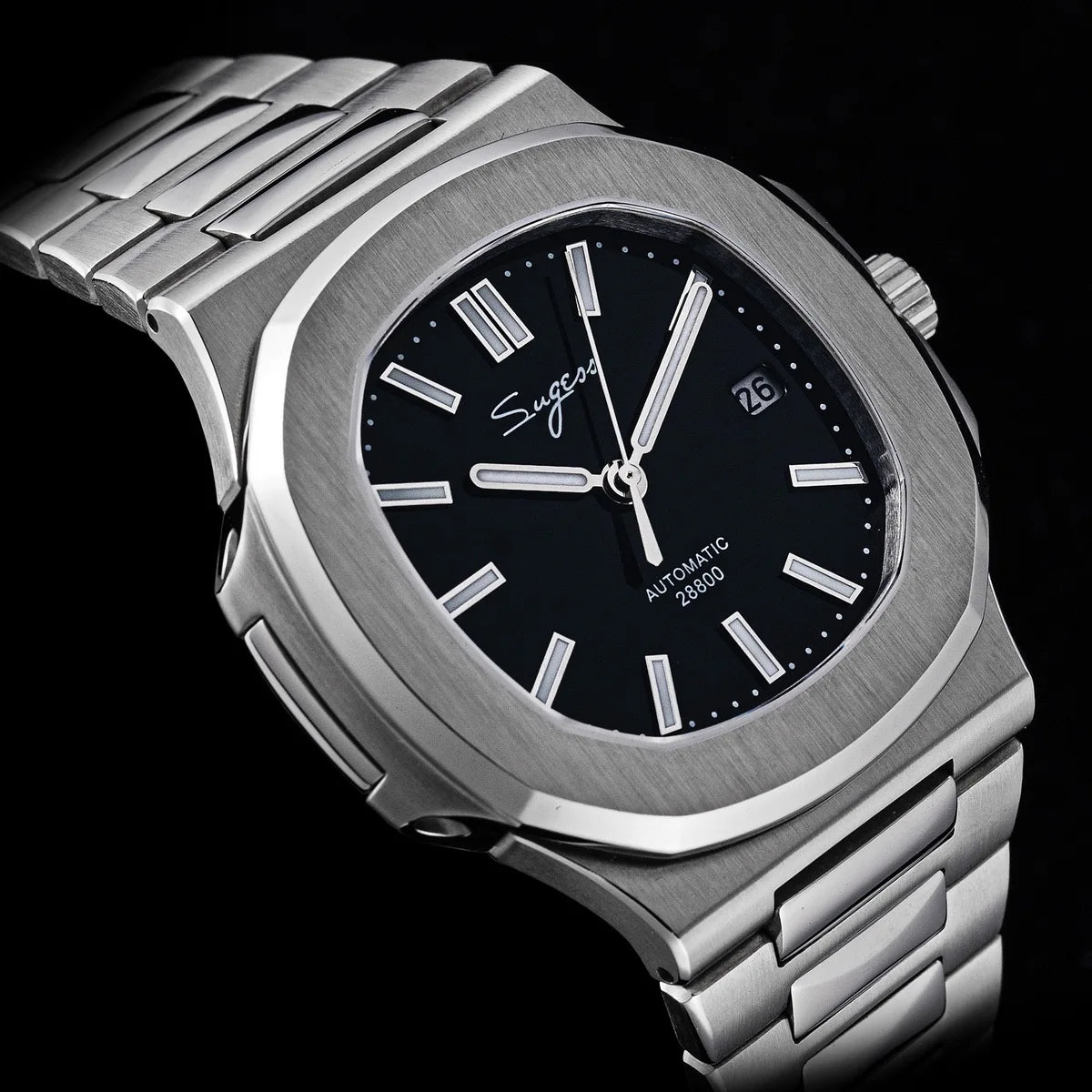 Orologio da uomo Sugess automatico meccanico da polso, movimento Miyota 9015, quadrante MOP, luminoso, impermeabile 5bar, bracciale di lusso S466