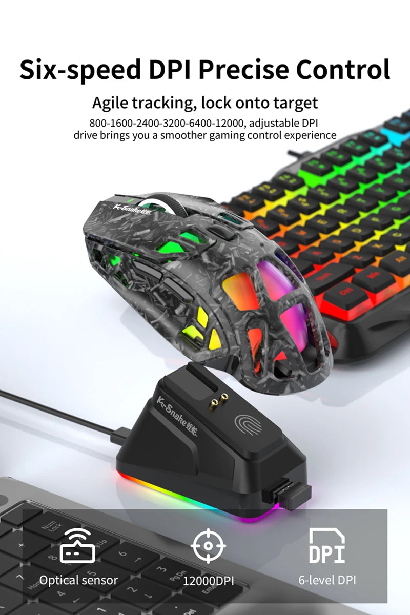 Lenovo Tri-Mode Lightweight Gaming Mouse with RGB Charging Dock 12000DPI 2.4G/Bluetooth/Wired Ergonomic Mouse for PC Laptop