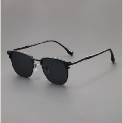 Handsome Half Frame Sunglasses Personalized Retro Rectangular Design Black Gray Eyeglass Lenses UV Resistant Sunglasses