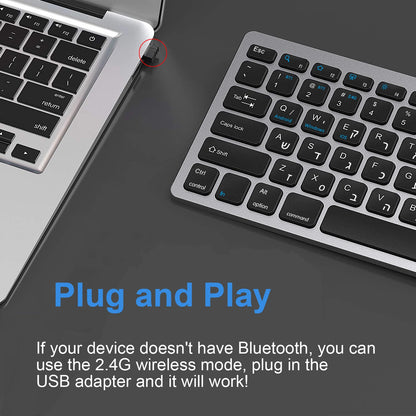 Hebräisch-englisches Layout – kabellose Bluetooth- & 2.4G-Dual-Mode-Tastatur, schlank, kompakt und ergonomisch für Windows, iOS und Android