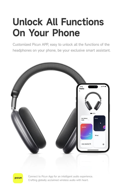 Auscultadores Sem Fios Picun F8 Pro ANC com Seguimento da Cabeça, Áudio Espacial 3D, ANC -52dB, Auscultadores Bluetooth HIFI com Microfone HD ENC, Baixa Latência e APP
