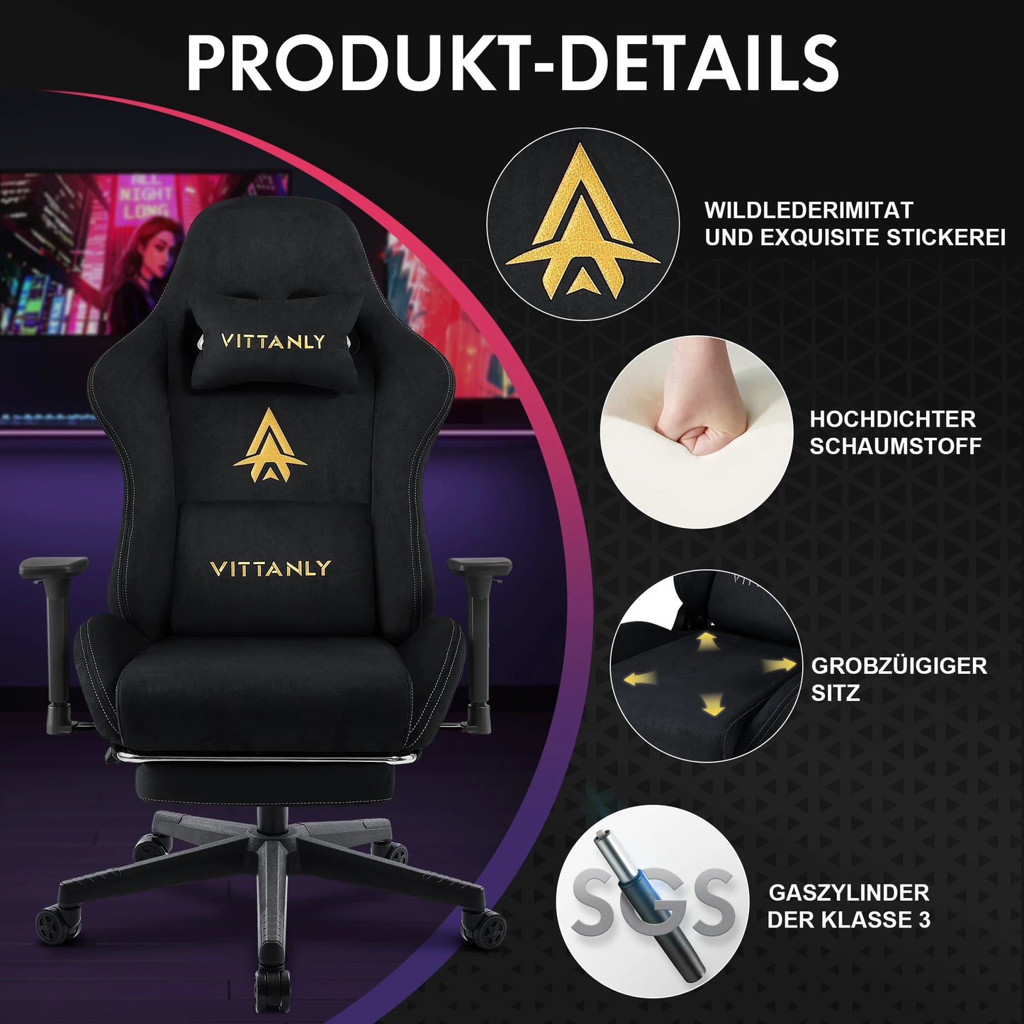 Kitinjoy Natural Suede Gaming Chair High Back Ergonomic Computer Chair with Footrest Reclining Adult Comfortable Office Chair