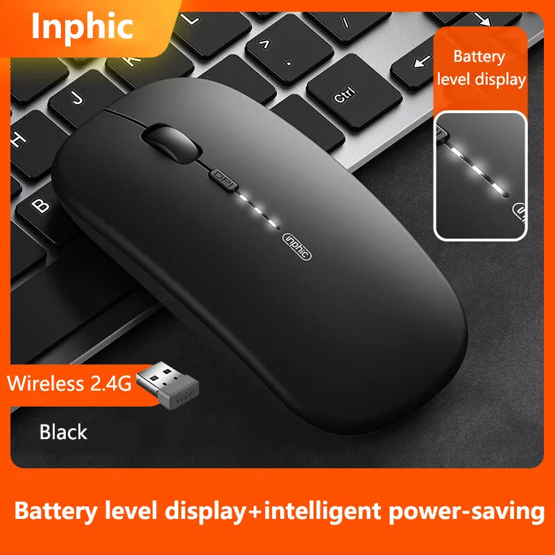 Mouse Wireless Silenzioso da Ufficio Inphic M1P Ultra-Sottile Portatile con Interfaccia USB, Indicatore Batteria e Ricarica TYPE-C