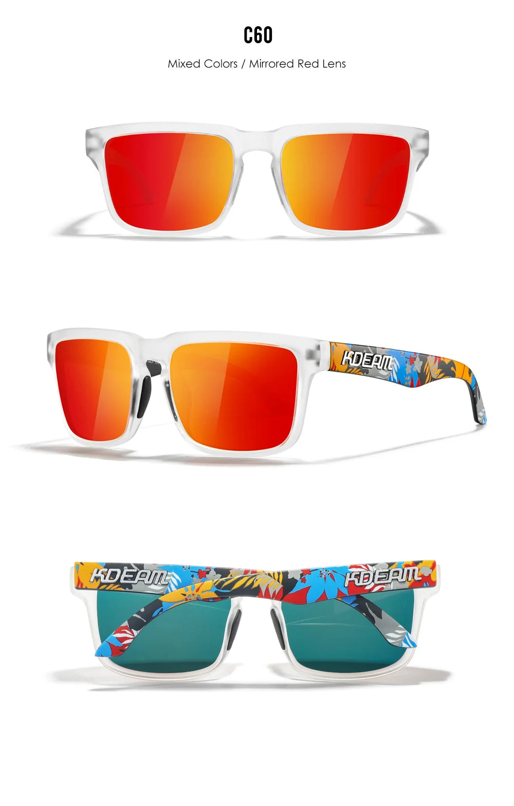 KDEAM Unisex Square Sunglasses Polarized Flash With Stylish Mirrored Pink Sun Glasses New Colors KD332