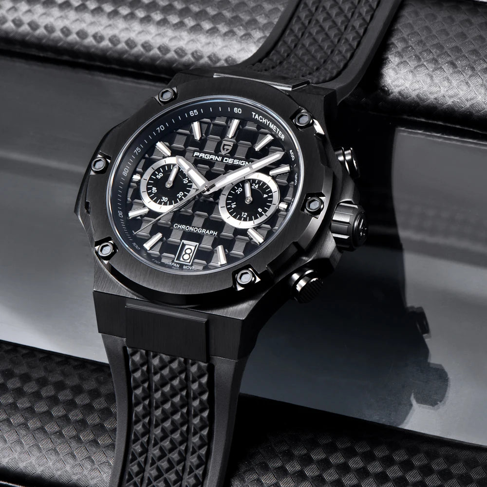 PAGANI DESIGN men’s quartz watches – Luxury sports chronograph, water-resistant, featuring luminescent hands and a sapphire crystal with anti-reflective coating