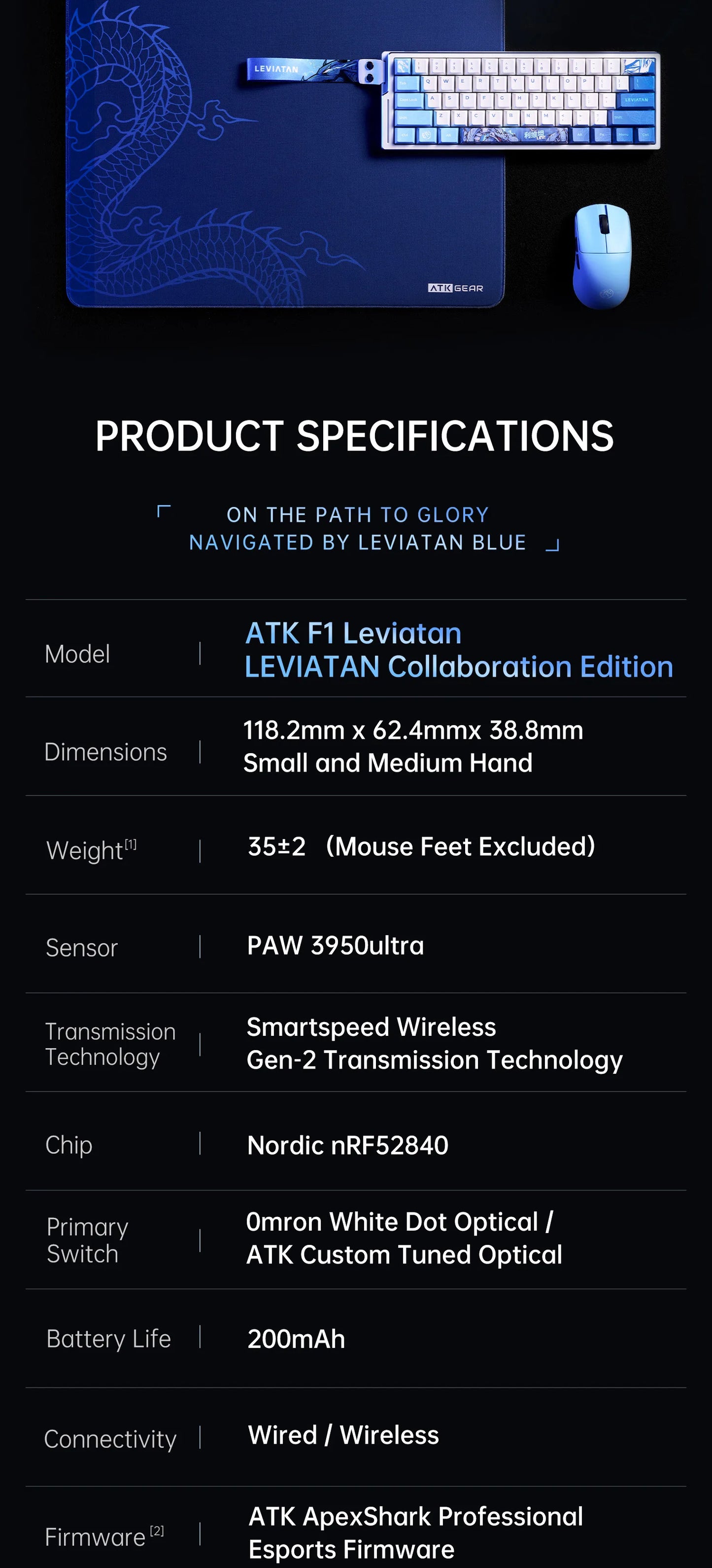 ATK BlazingSky F1 Extreme безжична геймърска мишка PAW3950 Ultra Dual-Mode 8000Hz 35g лека e-sports FPS мишка