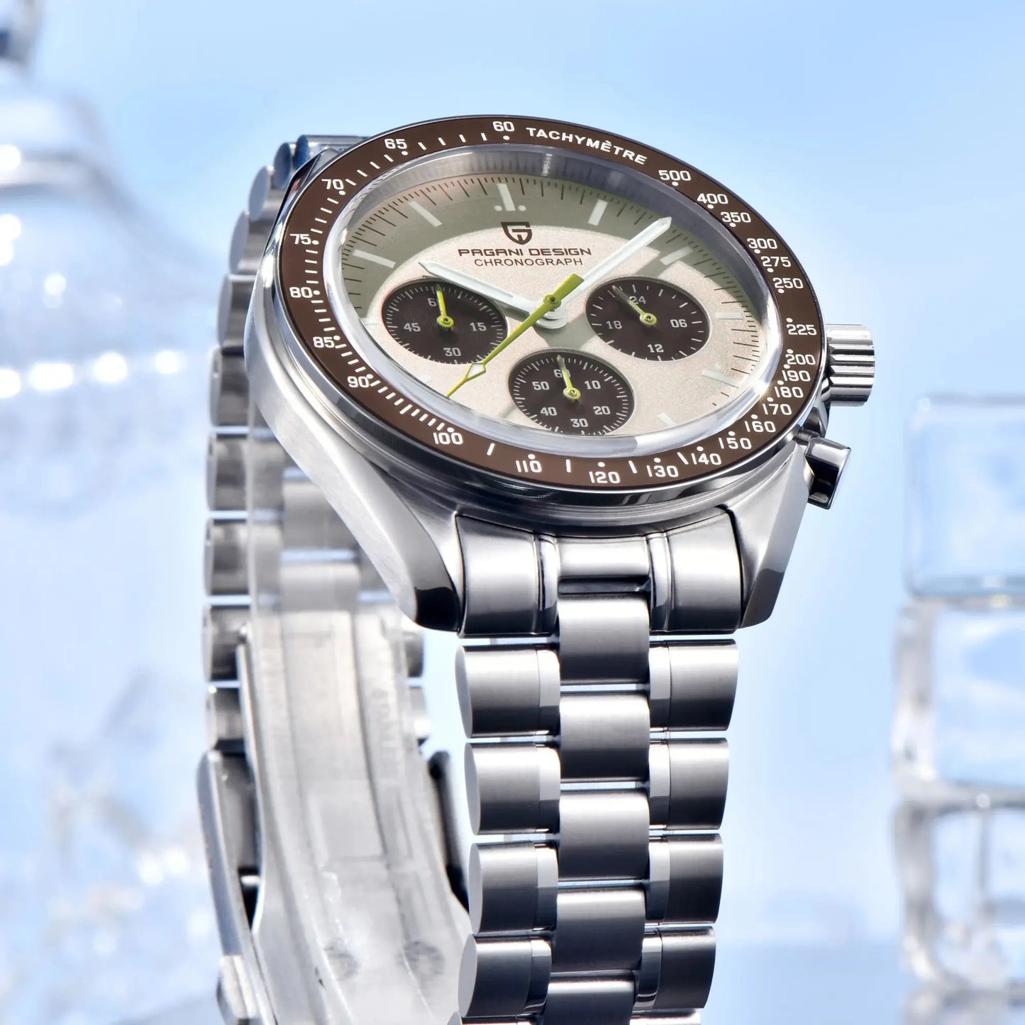 PAGANI DESIGN Saturn Men's Watches 2026 New Top Luxury Quartz Watch Men Light Tan Chronograph AR Sapphire crystal Wristwatch Men
