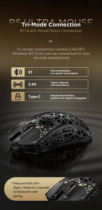 ATTACK SHARK R5 Ultra bežični gaming miš od karbonskih vlakana, gaming senzor PixArt PAW3950MAX, 42000DPI, 8000Hz, MCU Nordic 52840