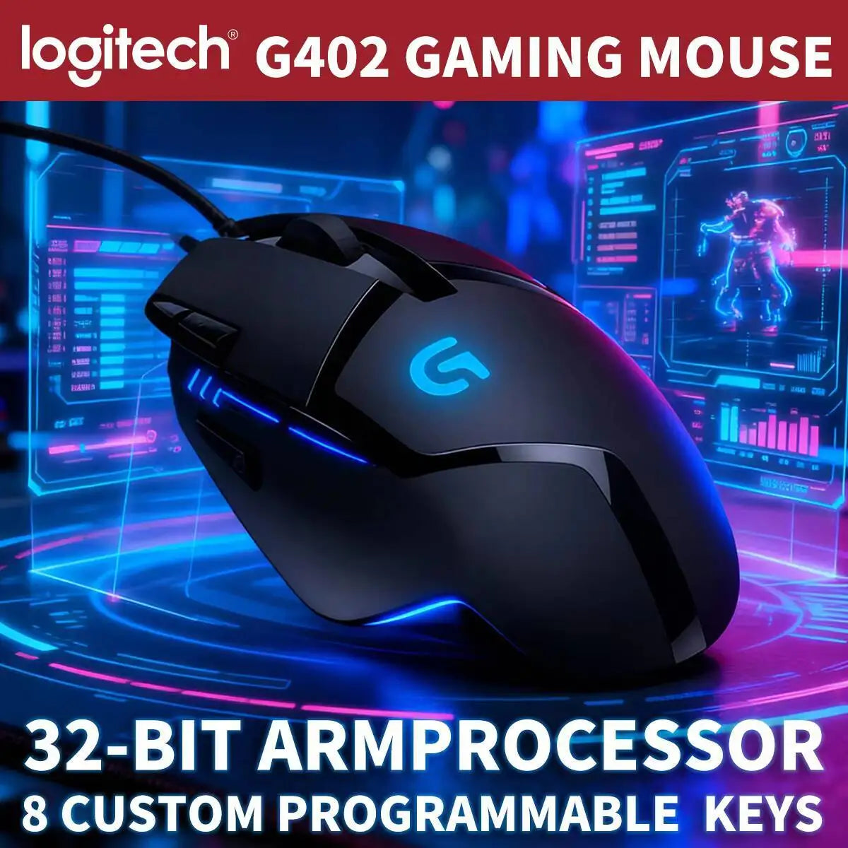 Mouse gaming Logitech G402 Fusion Engine Tech, 4 impostazioni DPI, processore 32-bit, antiscivolo, per gaming competitivo professionale