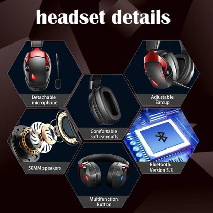 Auriculares gaming inalámbricos con micrófono desmontable con cancelación de ruido – 2.4G inalámbrico, Bluetooth 5.3 y auriculares gaming con cable de 3.5mm para PS5, PC, Xbox y móviles