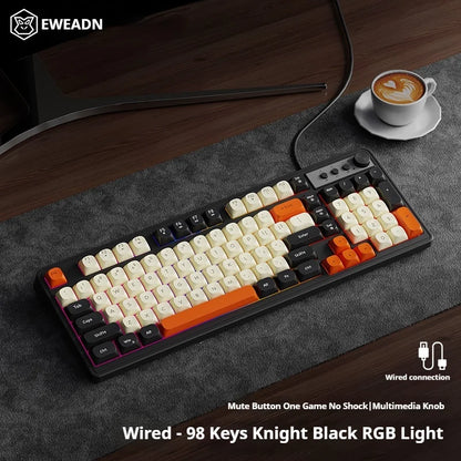 Teclado de escritório gaming EWEADN G98, membrana com retroiluminação arco-íris, USB com fio, externo e silencioso, teclado numérico, design digital