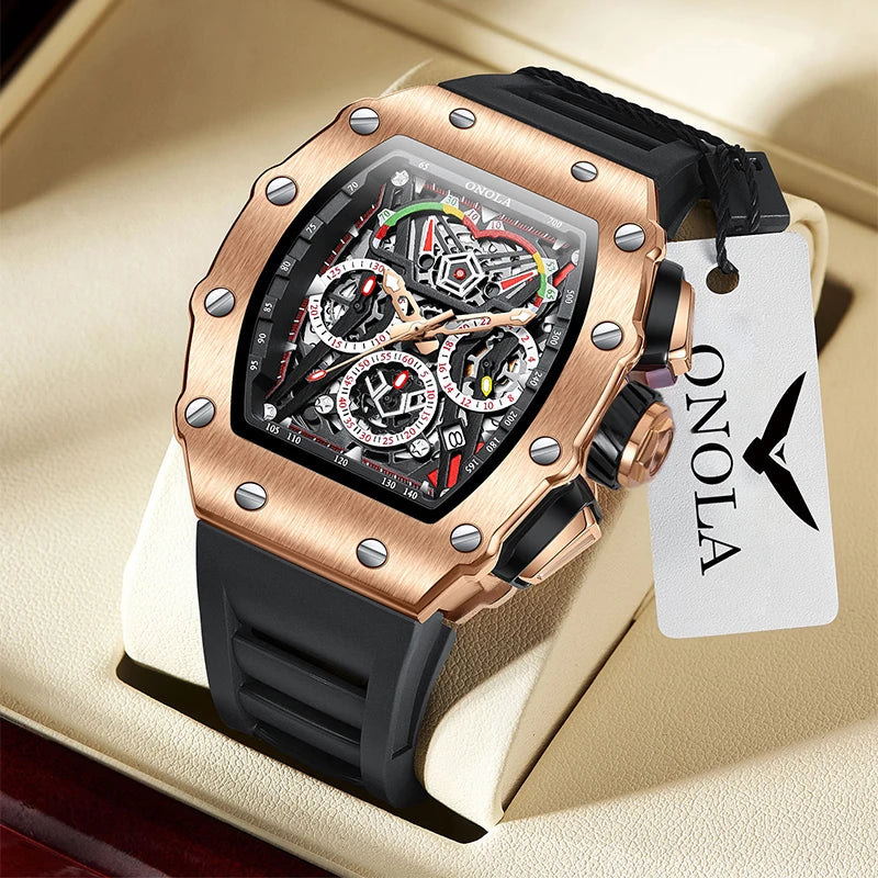 ONOLA Luxury Men Mechanical Watch with Hollow Out Luminous Automatic Watch 3Bar Waterproof Reloj Hombre
